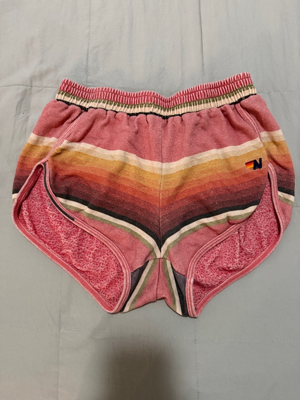Aviator Nation Pink Multicolor Stripe Terry Shorts